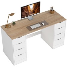 Schreibtisch mit 8 Schubladen Moderner  Bürotisch 140 x 53 x 75 cm Weiß