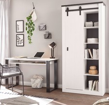 Büromöbel Set weiß Pinie und anthrazit Landhaus Schreibtisch Aktenschrank Stove