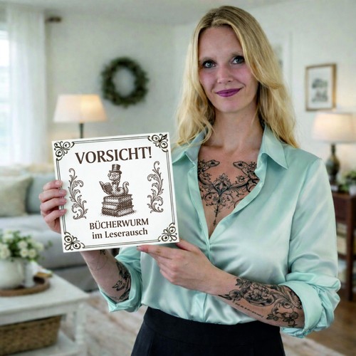 Schild vorsicht bücherwurm - schild,