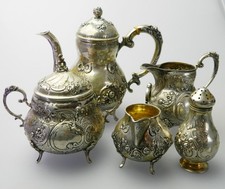 Antikes Tee oder Kaffee Service 5 Teile aus 800er Silber - ca. 1kg Silber