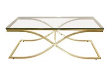 design Couchtisch messingfarben moderner Sofatisch Glastisch Gestell geschwungen