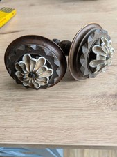 2 x Antik Tür Knauf aus Holz geschnitzt mit Rosetten