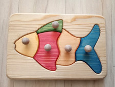 Holzpuzzle für Kleinkinder - 5-teiliger bunter Fisch mit Griffen - Holzspielzeug
