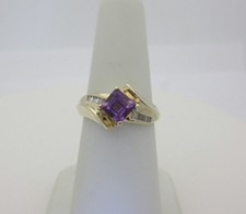 Amethyst Diamant Ring massiv Gold Princess Cut 0,65ctw 10K Größe 6,5 Februar R1072