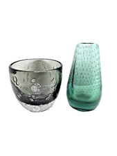 2x Bubble Glas Vasen - Mittelgroß - Schwer - Hochwertig - Grün Und Grau - Deko
