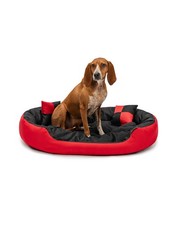 B-Ware: lionto 4-in-1 Hundebett Hundekissen Hundekörbchen schwarz/rot M