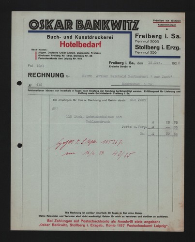 Freiberg rechnung 1928 oskar - freiberg,,