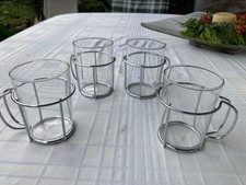 4 x WMF Teeglas feuerfestes Glas Metallhalterung Henkelglas Vintage