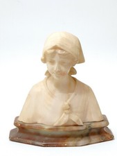 Jugendstil Alabaster Mädchen Frau Büste Figur Figurine um 1900 - Signiert Marvin