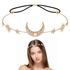 Kopfkette Gold, Sonne Mond Sterne Haarreif, Boho-Mond-Stirnband, Goldschmuck Kop