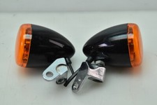 Original Blinker Paar vorne Schwarz Glanz mit Chrom Halter HARLEY DAVIDSON