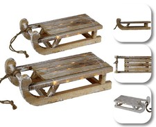 HAGO® Holz Schlitten Deko LED Weihnachten Winter Timer 31,5 - 50 cm weiß  natur