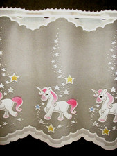Schöne Einhorn Kinder-Gardine Mädchen Kinderzimmer Sterne Bunt 140 cm Breite NEU