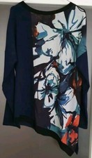 ZARA Woman Bluse, Langarmshirt, asymmetrisch, Gr. M, Blumenmuster, dunkelblau 