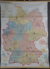 Wandkarte Rollbild Uebersicht der 5-stelligen Postleitzahlen Deutschland 1993