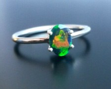 925 Sterling Silber Ring schwarzer Opal Edelstein Gr. 18, 19 Echtschmuck