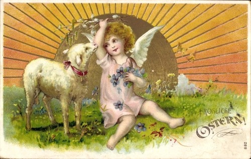 Frohe ostern osterlamm mit - ak,