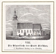 Pfarrkirche Mariä Himmelfahrt Hirschau LK Amberg-Sulzbach Holzstich 1870