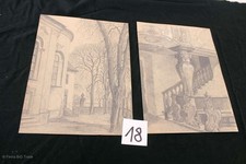 2 Antike Grafiken Radierungen Zeichnungen Gründerzeit / Jugendstil Schloßansicht