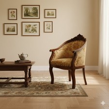 Antiker Sessel Walnuss Stoff