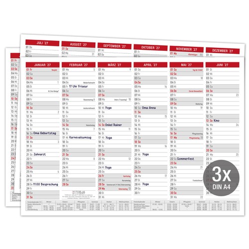 Tafelkalender 2027 rot din - tafelkalender,