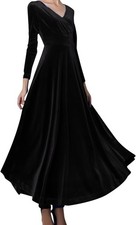 Damen Velour Kleid Langarm Gr. XL V-Ausschnitt Samtkleid Schwarz Neu Ungetragen