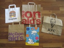 Konvolut 5 Papier Tragetasche Tüte mit Werbung Mc Donalds und KFC Imbiss