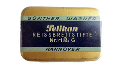alte rechteckige Blechdose, PELIKAN Reissbrettstifte Nr. 12, GÜNTHER WAGNER