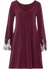 Kleid mit Spitze Gr. 36/38 Weinrot Langarm Freizeit-Dress Neu R-Ware*