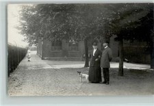 12086589 - Privatfoto AK 1913 Ehepaar mit ihrem Hund gehen draussen Gassi Hunde