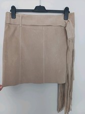 River Island beige Wildleder Rock Quaste Fransen Gürtel UK 12 Boho Country Western 
