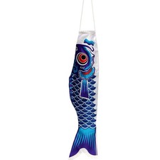 Windspiel Fischfahne japan Garten Deko Koi Karpfen Flage hängen blau Polyeste