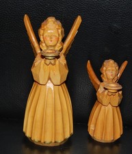2 x Engel mit Kerzenhalter Holz, geschnitzt, Erzgebirge?? bis 14,5cm ,, LESEN,,