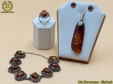 925er Silber Bernstein Schmuck Baltischer Anhänger Ohrringe Armband Ring ca35,7g