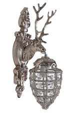Wandleuchte Hirsch Silber Hirschkopf Lampe Flurleuchte Hängelampe Barock Leuchte