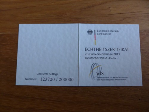 Echtheitszertifikat für - , 20€