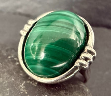 Schöner Ring Silber 925 Gr.52 mit großen, ovalen, grünen Malachit (AN18)