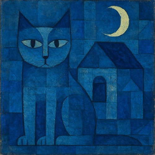 Katze mond mondschein blau - katze,