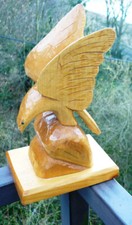 DDR Holz Schnitzerei Vogel Greif Adler Falke Bussard 22cm hoch Handarbeit