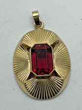 Art Deco Anhänger Pendant Modeschmuck Gold Double Schmuckstein Rot   Nr. 307