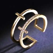 DOPPELTER KREUZRING GOLD ZIRKONIA MOOD TRACKER LEGIERUNG VERGOLDET BANDRING