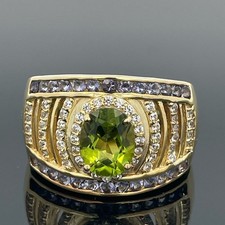 RING GR.16(CA.50) 925/SILBER GELBVERG. MIT PERIDOT/TANSANIT & ZIRKON SCHMUCKJAGD
