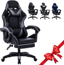 Gaming Stuhl Racing Stuhl Bürostuhl Drehstuhl Sportsitz Kunstleder Grau 1Hei