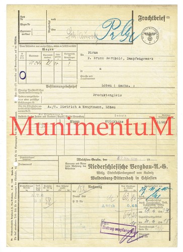 Frachtbrief 1938