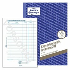 Avery Zweckform 318 Kassenbestandsrechnung Formular Buchführung A5 Kasse Bericht