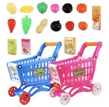 Kinder Einkaufswagen Spielset • Supermarkt Wagen mit Lebensmittel Zubehör Pink