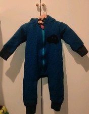 Baby Wollwalk / Overall blau mit Kapuze