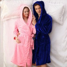 Bademantel Damen Herren Saunamantel Morgenmantel Kapuze Flanell Unisex Bathrobe
