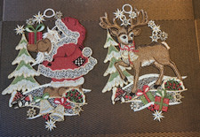 PLAUENER SPITZE  Fensterbild  2er Set Weihnachtsmann und Hirsch