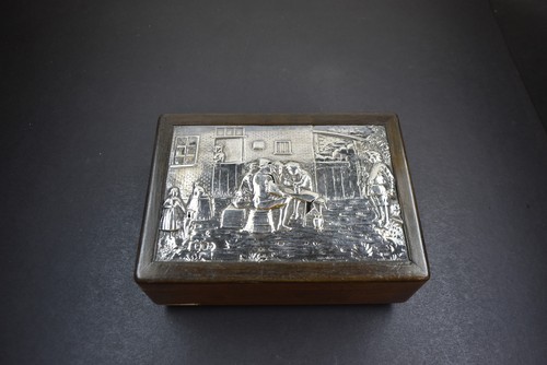 Antike holzdose mit silber - antike,